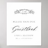 Poster Élégant monographie de crête botanique mariage Liv (Devant)