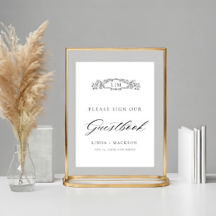 Poster Élégant monographie de crête botanique mariage Liv