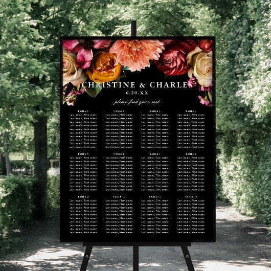 Poster Élégant + Moody Floral Mariage Chart