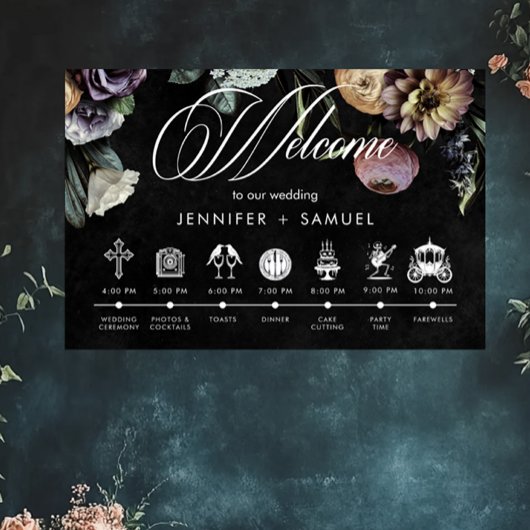 Poster Élégant Moody Twilight Muted Floral Order Événemen