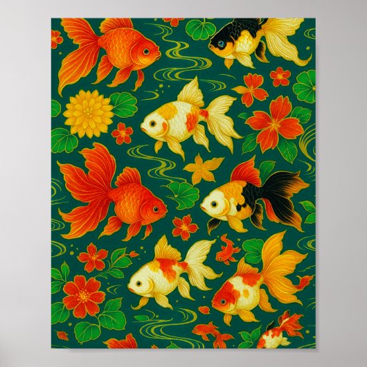 Poster Élégant Motif Koi Pond (Devant)