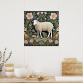 Poster Elégant mouton blanc William Morris inspiré (Cuisine)