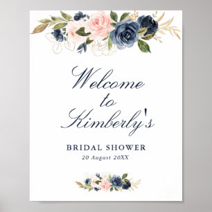 Poster elegant navy & blush bridal shower welcome sign