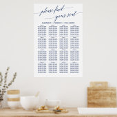 Poster Elegant Navy Calligraphy Seating Chart (Cuisine)