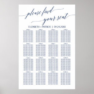 Poster Elegant Navy Calligraphy Seating Chart