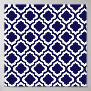 Poster Elegant Navy Moroccan Trellis Quatrefoil Clover