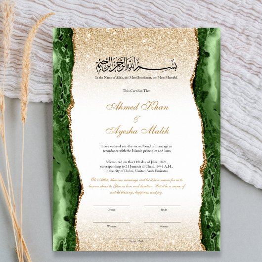 Poster Elegant Nikkah Certificate Muslim Islamic Wedding