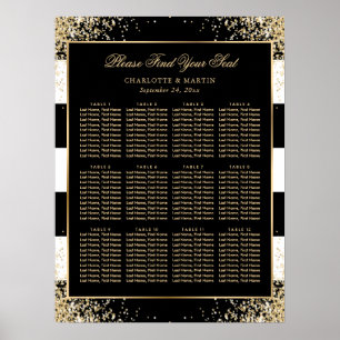 Poster Élégant Noir Blanc Or Mariage Plat Graphique 12