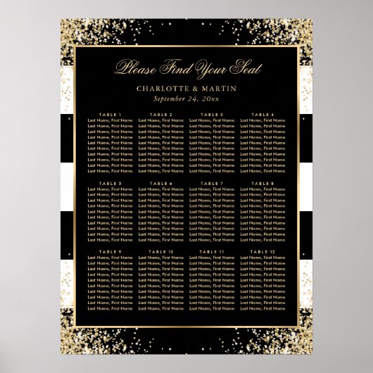 Poster Élégant Noir Blanc Or Mariage Plat Graphique 12 (Devant)