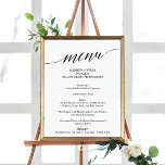 Poster Élégant Noir Calligraphie Mariage Menu Signe<br><div class="desc">Ce simple panneau de menu mariage de calligraphie noire est parfait pour un mariage simple. Le design neutre est orné d'une affiche minimaliste ornée d'une typographie romantique et fantaisiste. Personnalisez le panneau avec les options de menu,  les noms,  la date et l'emplacement du mariage.</div>