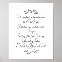 Poster Élégant noir et blanc Feuilles Psaume 91 Chrétien