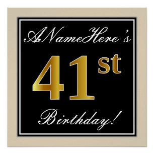 Poster Élégant, Noir, Or Imitation Anniversaire 41 ans +