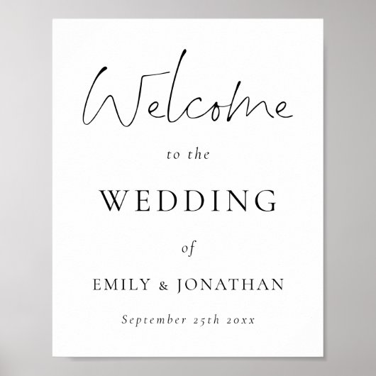 Poster Élégant noir Script blanc Bienvenue au Mariage (Devant)
