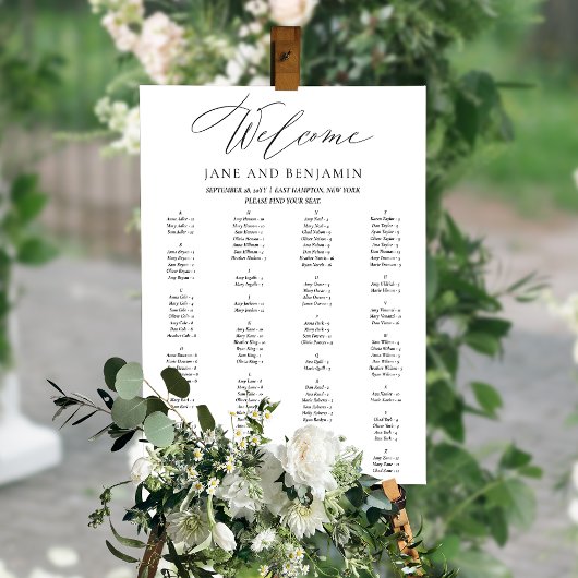 Poster Élégant noir Script minimal Mariage Seating Chart