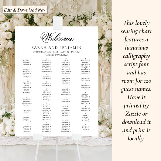Poster Élégant noir Script minimal Mariage Seating Chart