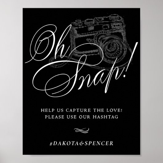 Poster Élégant Oh Snap ! Calligraphie blanche | Hashtag C (Devant)
