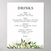 Poster Élégant Olive Greenery Mariage Boissons Menu Signe (Devant)