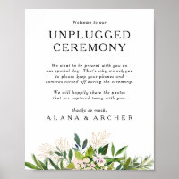 Elegant Olive Greenery Unplugged Ceremony Sign