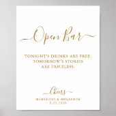 Poster Élégant Open Bar Gold Script Mariage personnalisé (Devant)