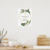 Poster Elégant or & Baptême Botanique Vert Bienvenue (Cuisine)