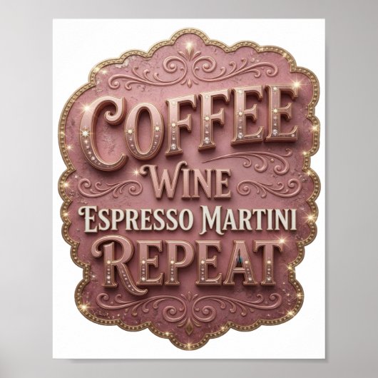Poster Élégant Or CAFÉ VIN MARTINI EXPRESSO RÉPÉTER (Devant)