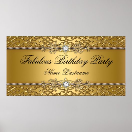 Poster Elegant or Damask Embossed Anniversaire Bannière (Devant)