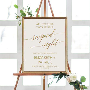 Poster Elégant or ivoire essuyé Mariage droit Bienvenue