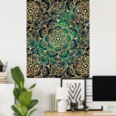 Poster Elégant or Mandala Floral Vert bleu (Bureau à domicile)