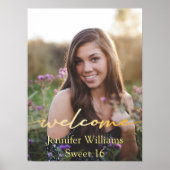 Poster élégant or moderne doux 16 photo signe de bienvenu (Devant)