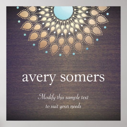 Poster Elégant or Ornate Lotus Mandala Wood (Devant)