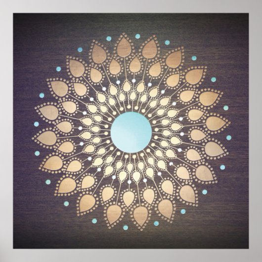 Poster Elégant or Ornate Lotus Mandala Wood (Devant)