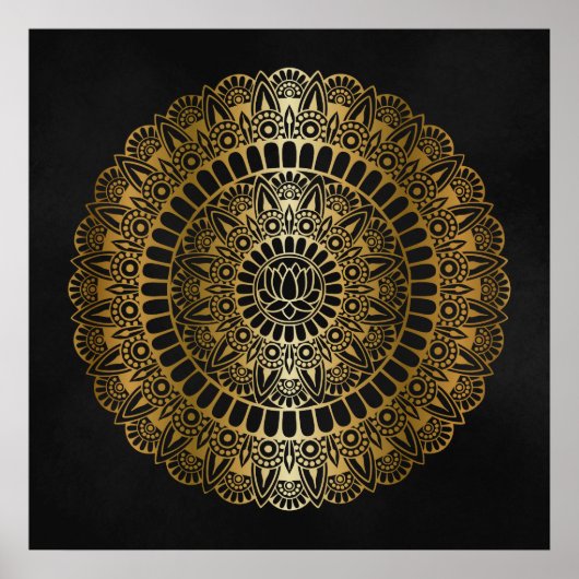 Poster Elégant or sur Black Lotus Henna Mandala Impressio (Devant)