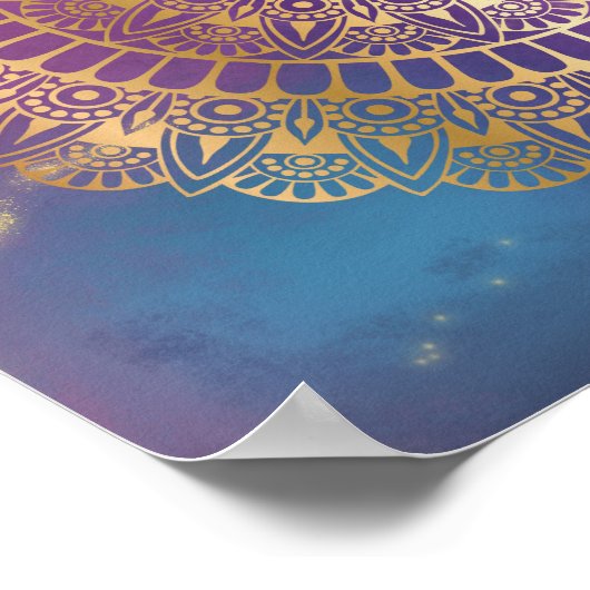 Poster Elégant or sur Nebula Lotus brillant Henna Mandala (Coin)