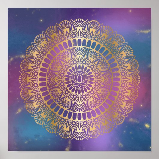 Poster Elégant or sur Nebula Lotus brillant Henna Mandala (Devant)