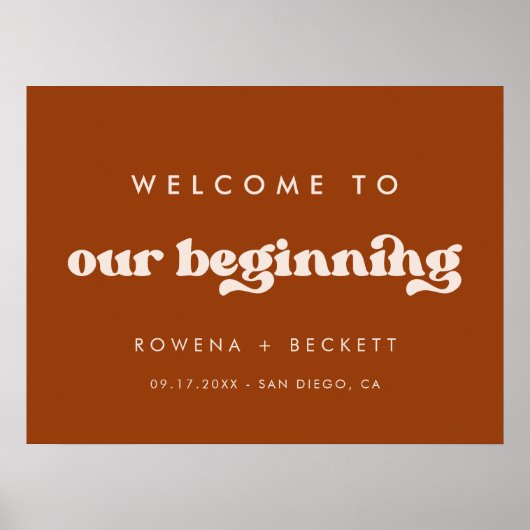 Poster Élégant orange brûlée Bienvenue à notre début (Devant)