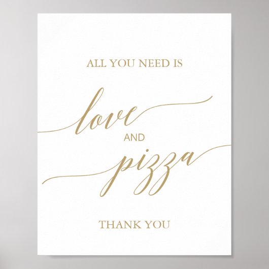 Poster Élégant Panneau Amour et Pizza en Calligraphie Dor (Devant)