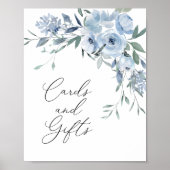Poster Élégant panneau bleu bleu floral Cartes et cadeaux (Devant)