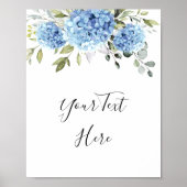 Poster Élégant panneau bleu Hydrangea Eucalyptus personna (Devant)