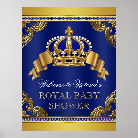 Poster Élégant panneau de Baby shower Royal Blue Gold Pri (Devant)