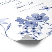 Poster Elégant panneau de bienvenue bleu mariage floral p (Coin)