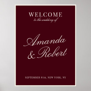 Poster Élégant Panneau de Bienvenue de Mariage Bordeaux V