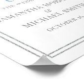 Poster Elégant panneau de bienvenue mariage bleu fleuri (Coin)