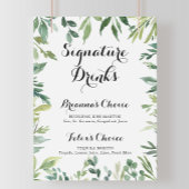 Poster Élégant Panneau de Boissons Signature Vert Tropica