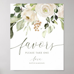 Poster Élégant panneau de cadeaux de mariage Feuillage ve