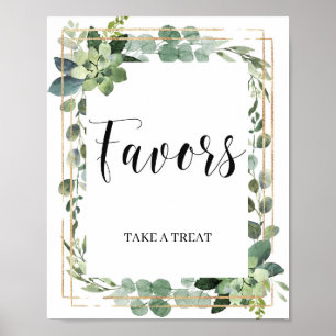 Poster Élégant panneau de faveurs en or avec feuilles de