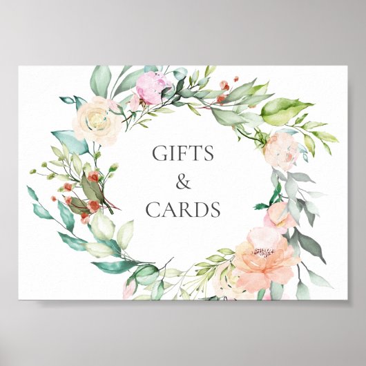 Poster Élégant panneau de mariage floral à l'aquarelle (Devant)