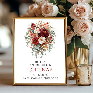 Poster Élégant panneau de mariage floral burgundy Oh Snap