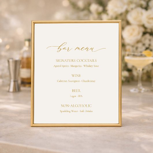 Poster Élégant panneau de menu de bar de mariage en ivoir