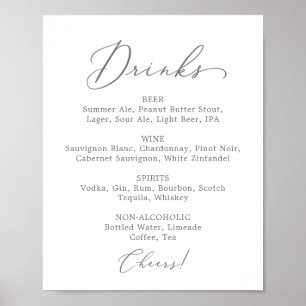 Poster Élégant panneau de menu de boissons de mariage en 