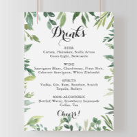 Élégant panneau de menu de boissons de mariage tro